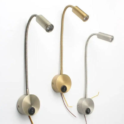 Three modern adjustable gooseneck led bedside wall sconces in brushed brass and stainless steel finishes for reading lamp decorbites led bedside