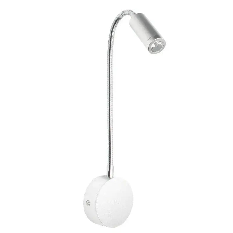 Silver gooseneck led bedside wall sconce with flexible textured metal arm and white circular base for bedroom decorbites led bedside use