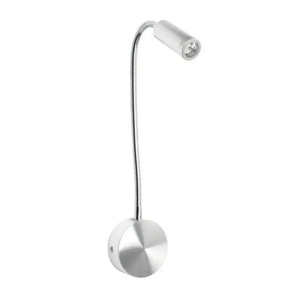 Silver gooseneck led bedside wall sconce with flexible metallic arm and circular base for modern bedroom decorbites led bedside use