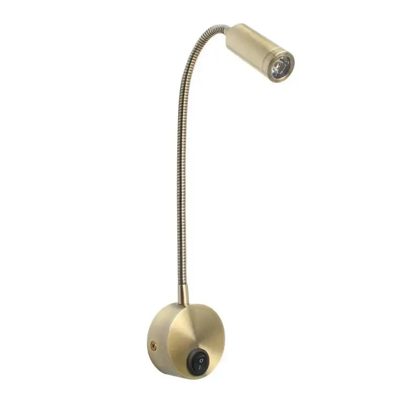 Brass-colored adjustable gooseneck led bedside wall sconce with flexible metallic arm and circular base for bedroom decorbites led bedside use