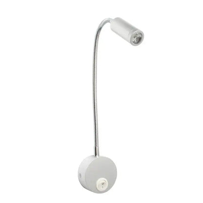 Silver gooseneck led bedside wall sconce with flexible metal arm and cylindrical head for modern decorbites led bedside use