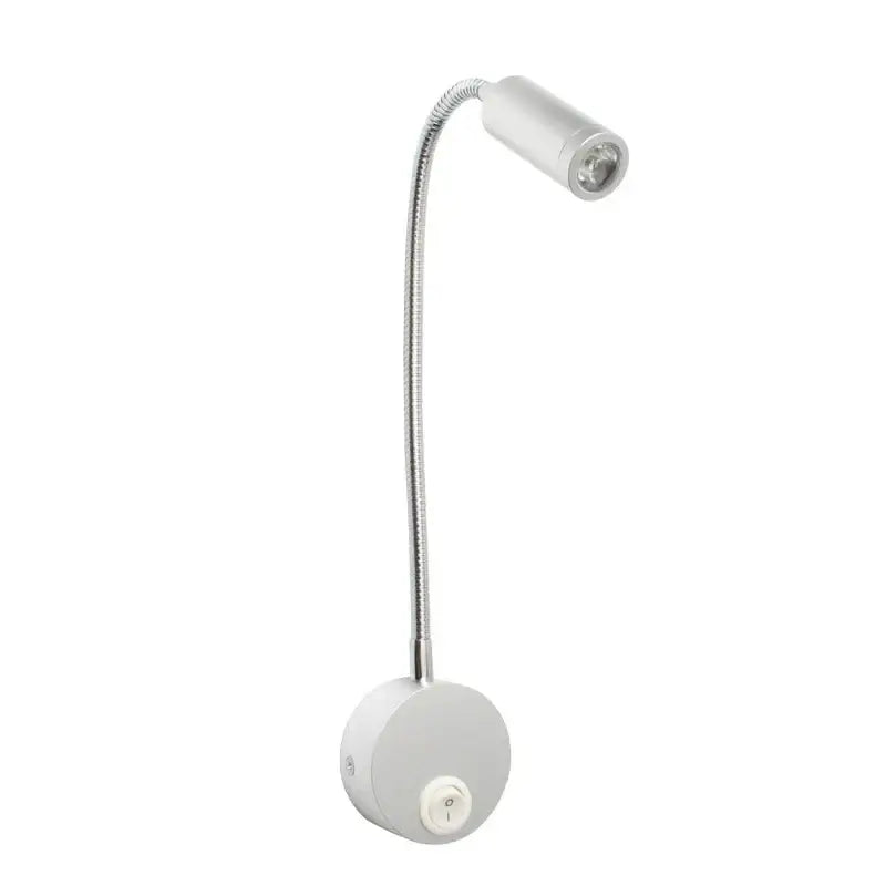 Silver gooseneck led bedside wall sconce with flexible metal arm and cylindrical head for modern decorbites led bedside use