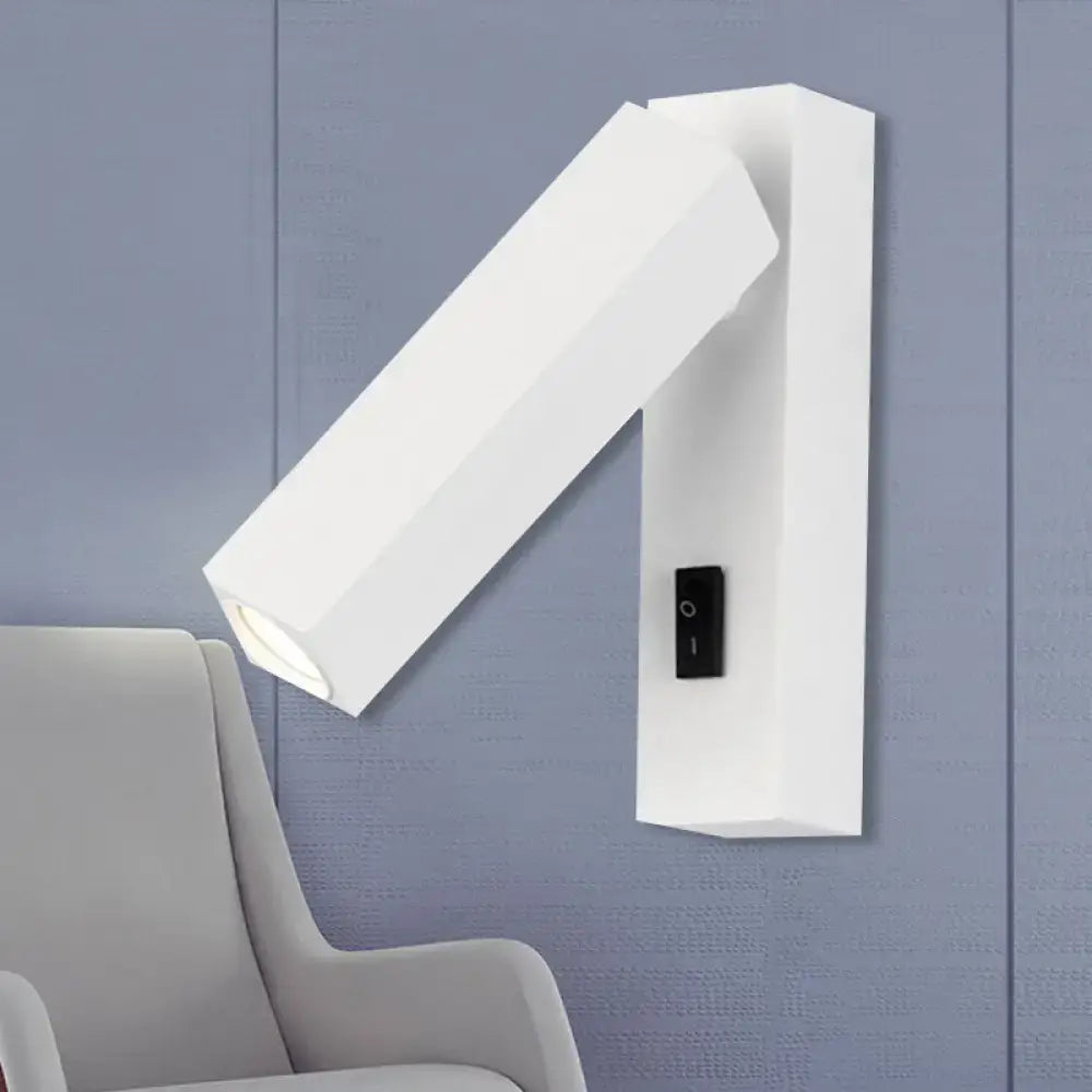 White rectangular modern adjustable led reading lamp wall sconce in silver white finish for bedroom use