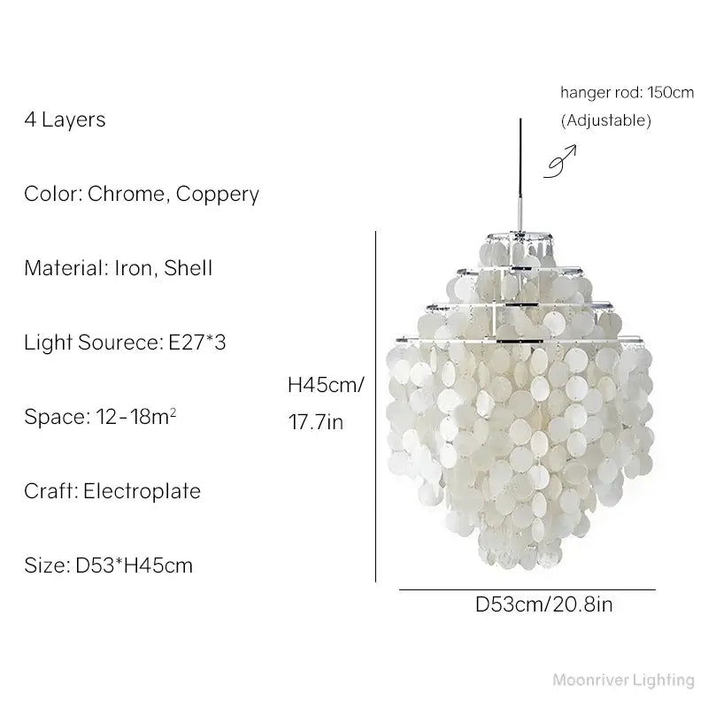 Modern aeolian bells shell chandelier with multi-tiered spherical design in chrome and coppery iron shells for living room decorbites aeolian bells