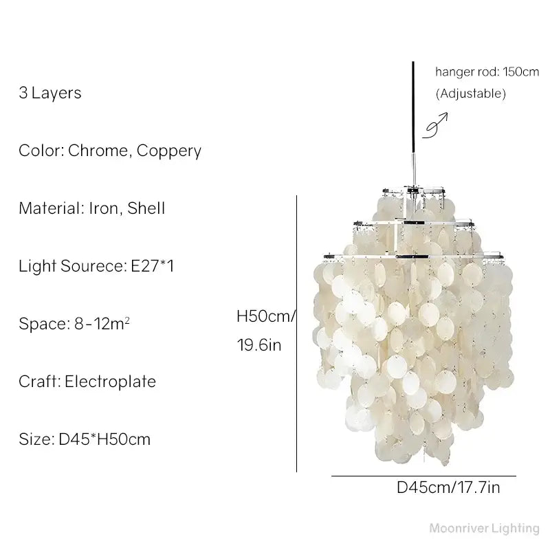 Modern aeolian bells shell chandelier with three chrome and coppery iron layers for living room decorbites aeolian bells