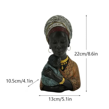 A detailed resin african beauty figurine of a dark-skinned woman with gold jewelry for decorbites african decor