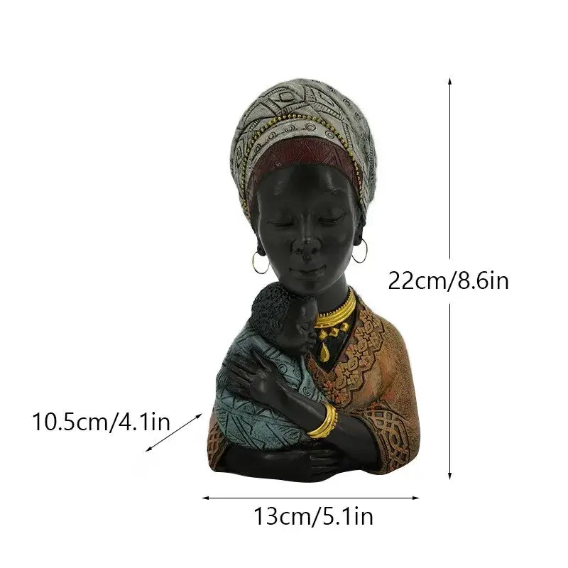 A detailed resin african beauty figurine of a dark-skinned woman with gold jewelry for decorbites african decor