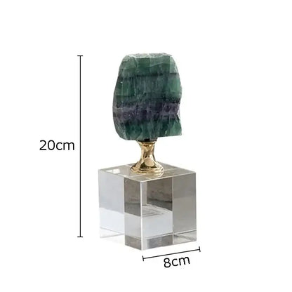 Modern agate crystal base ornament featuring a polished green and purple fluorite geode on a gold-toned stand for living room decorbites crystal base