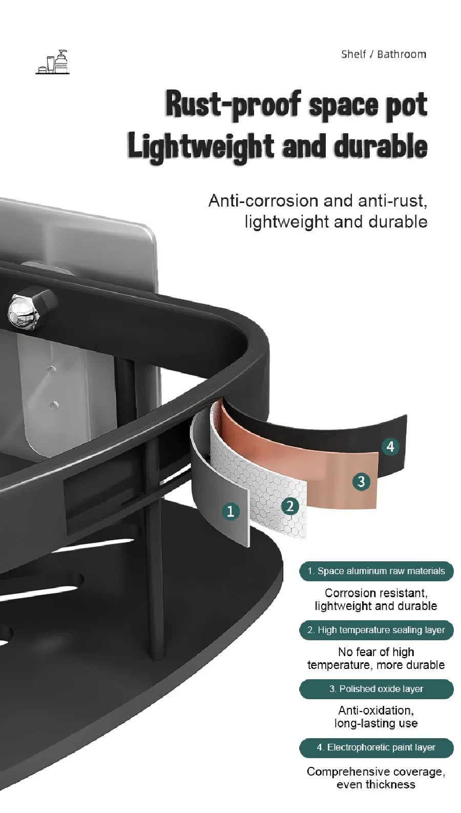 Modern Aluminum Bathroom Corner Caddy Shelf