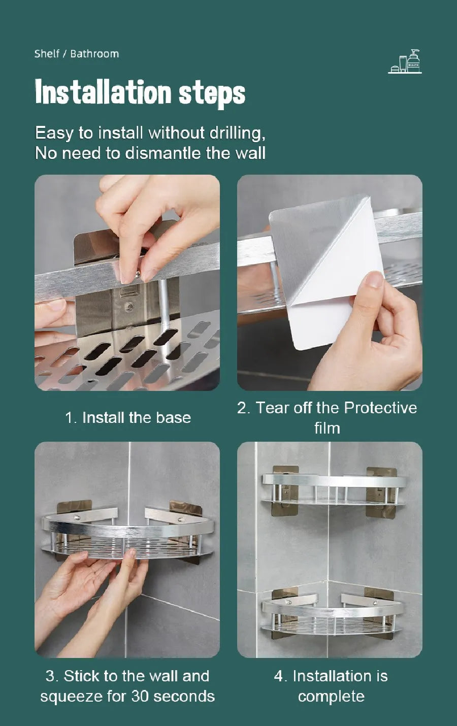 Modern Aluminum Bathroom Corner Caddy Shelf