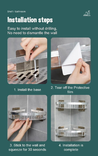 Modern Aluminum Bathroom Corner Caddy Shelf