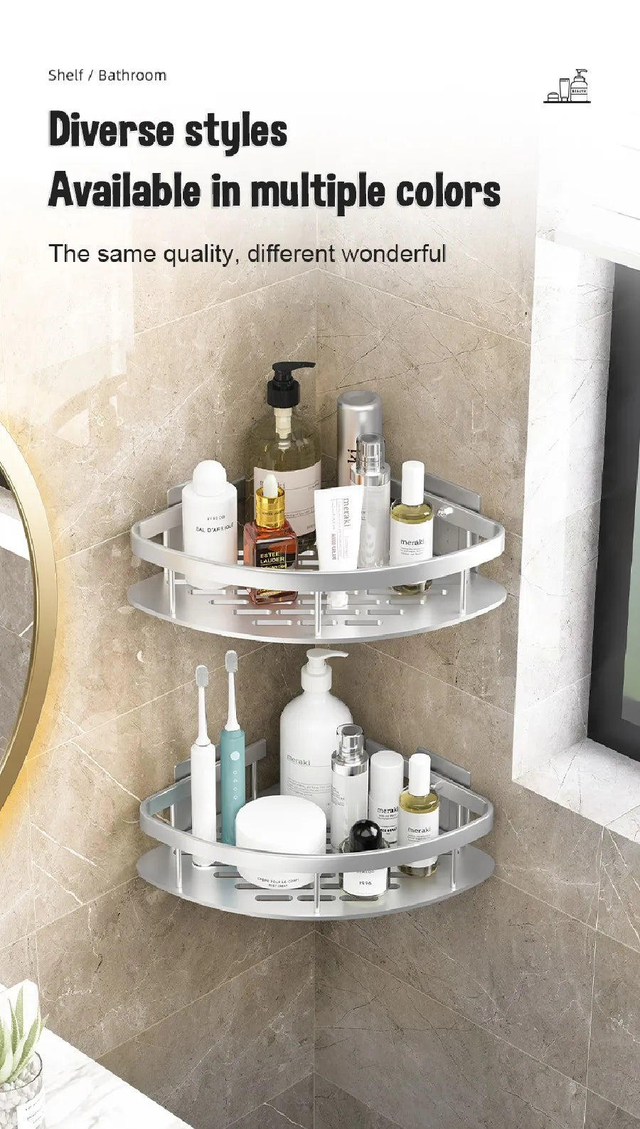 Modern Aluminum Bathroom Corner Caddy Shelf
