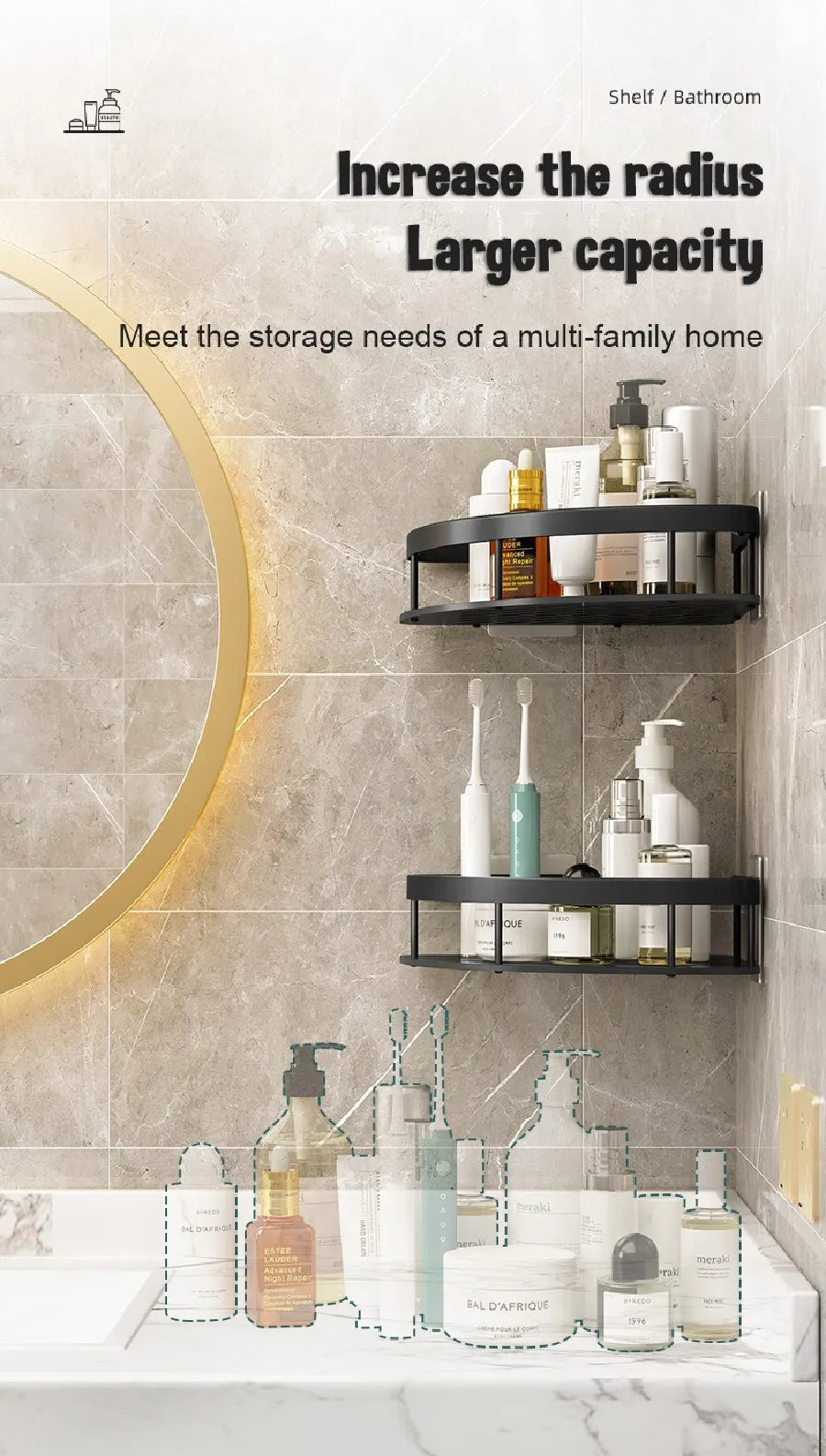 Modern Aluminum Bathroom Corner Caddy Shelf