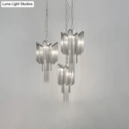 Modern Aluminum Chain Tassel Chandelier - Stylish 4-Light Silver Ceiling Light"
(Note: The revised title maintains the essential keywords while making it more concise for SEO purposes.)