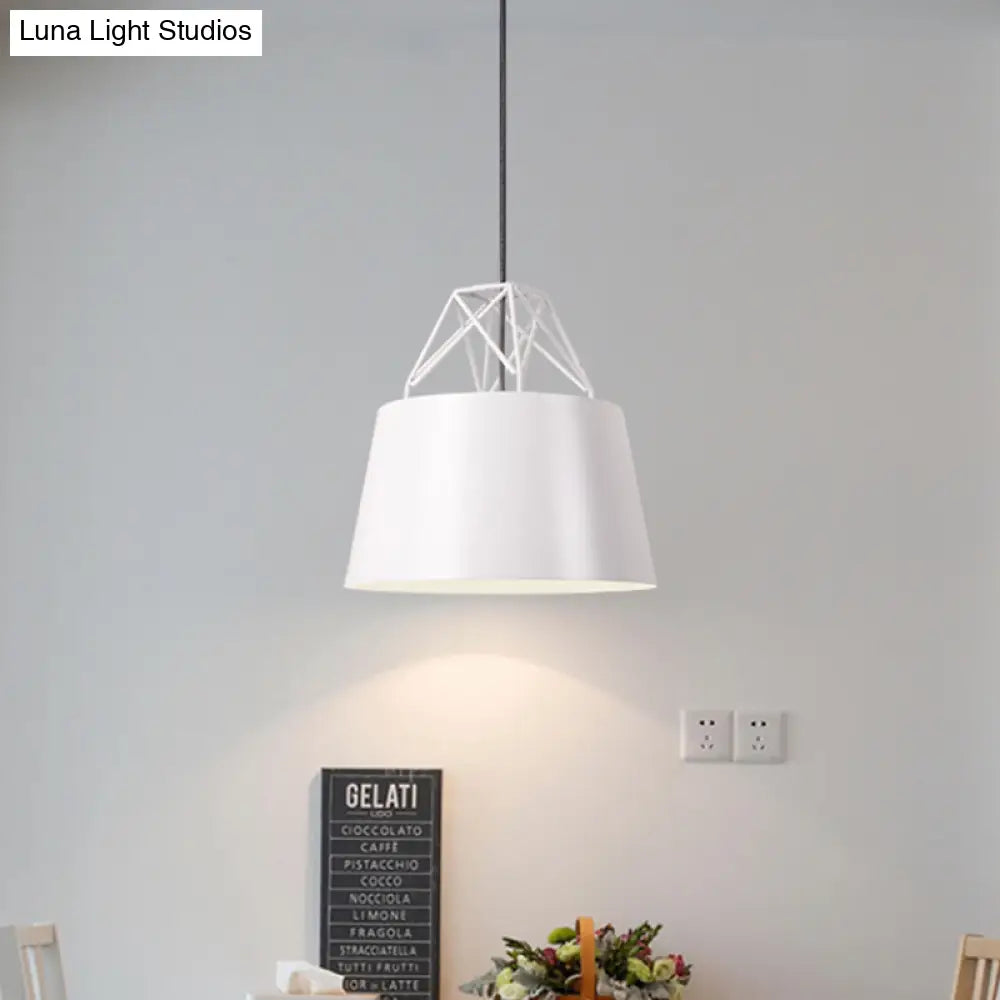 Modern Aluminum Drum Shape Pendant Light for Restaurants - 1 Light with Iron Wire