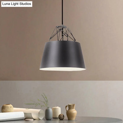 Modern Aluminum Drum Shape Pendant Light for Restaurants - 1 Light with Iron Wire