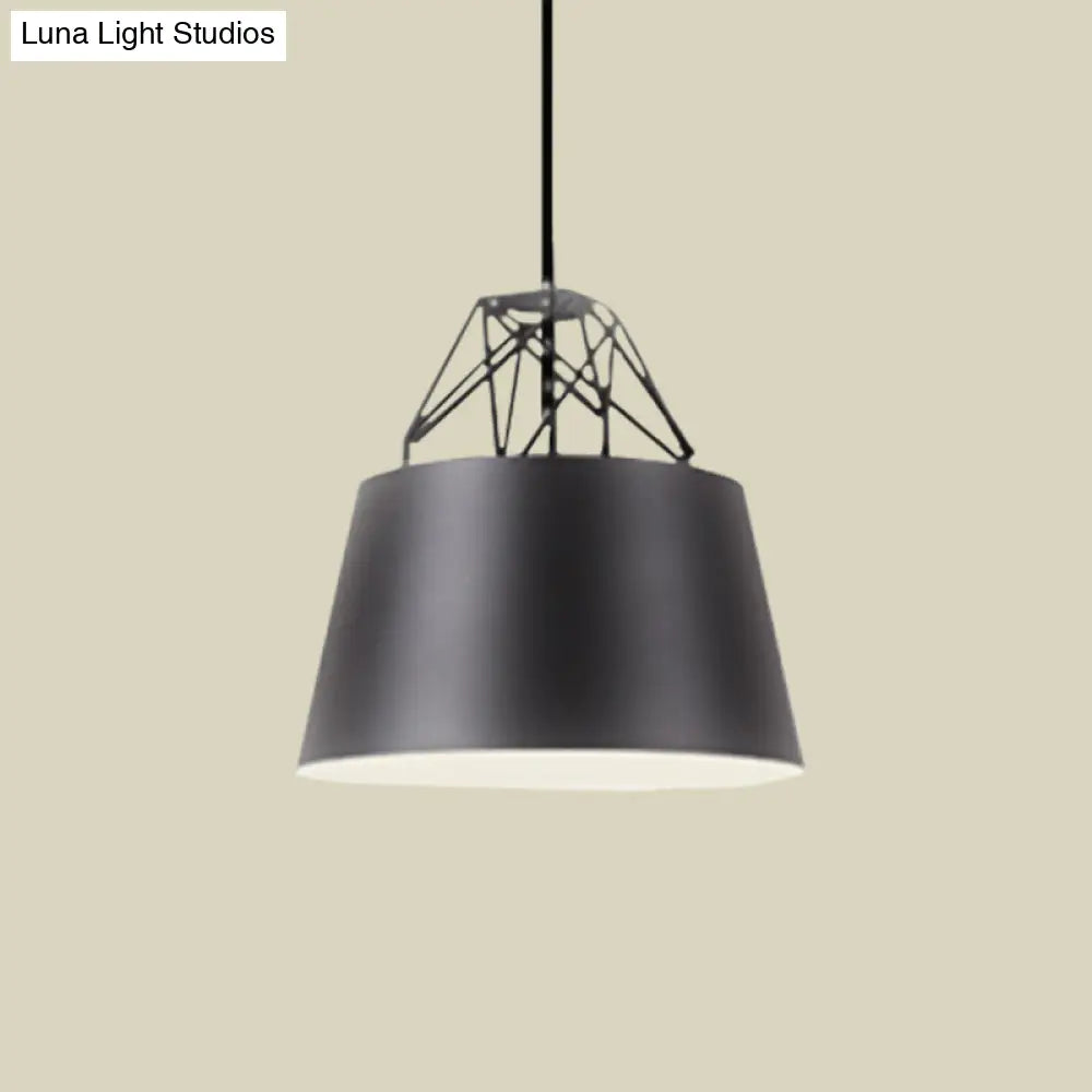 Modern Aluminum Drum Shape Pendant Light for Restaurants - 1 Light with Iron Wire