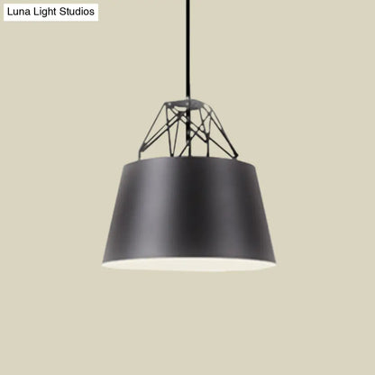 Modern Aluminum Drum Shape Pendant Light for Restaurants - 1 Light with Iron Wire