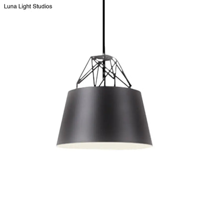 Modern Aluminum Drum Shape Pendant Light for Restaurants - 1 Light with Iron Wire