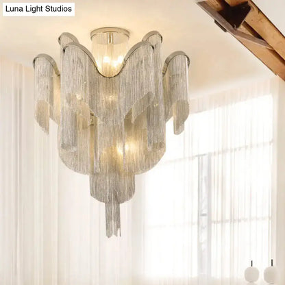 DecorBites™ DecorBites™ Modern Aluminum Tiered Tassel Semi Flush LED Ceiling Lamp for Living Room
