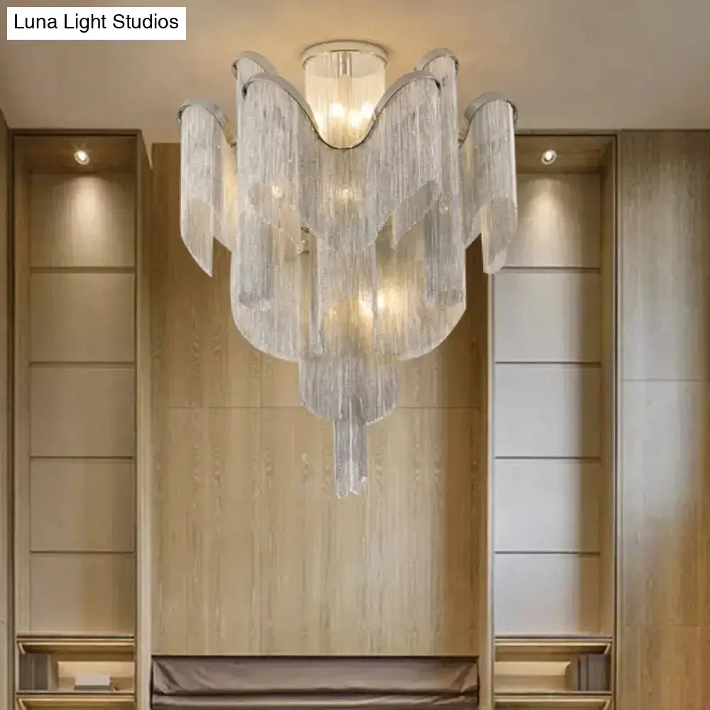 DecorBites™ DecorBites™ Modern Aluminum Tiered Tassel Semi Flush LED Ceiling Lamp for Living Room