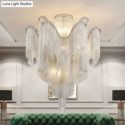 DecorBites™ DecorBites™ Modern Aluminum Tiered Tassel Semi Flush LED Ceiling Lamp for Living Room