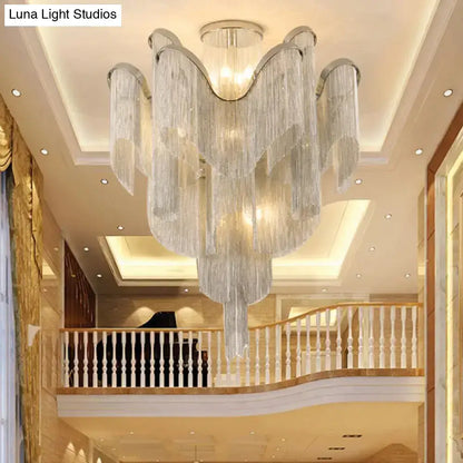 DecorBites™ DecorBites™ Modern Aluminum Tiered Tassel Semi Flush LED Ceiling Lamp for Living Room