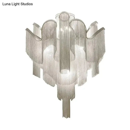 DecorBites™ DecorBites™ Modern Aluminum Tiered Tassel Semi Flush LED Ceiling Lamp for Living Room