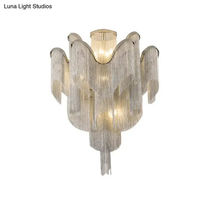 DecorBites™ DecorBites™ Modern Aluminum Tiered Tassel Semi Flush LED Ceiling Lamp for Living Room