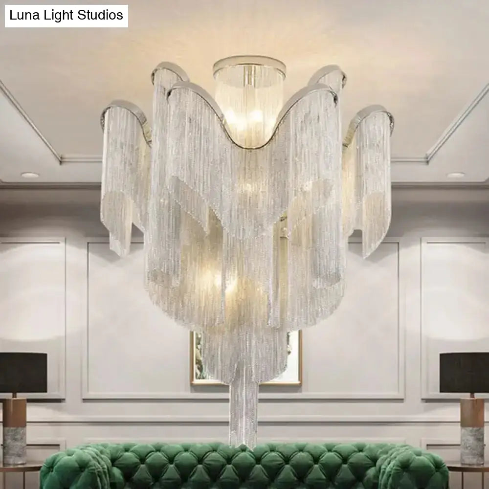 DecorBites™ DecorBites™ Modern Aluminum Tiered Tassel Semi Flush LED Ceiling Lamp for Living Room
