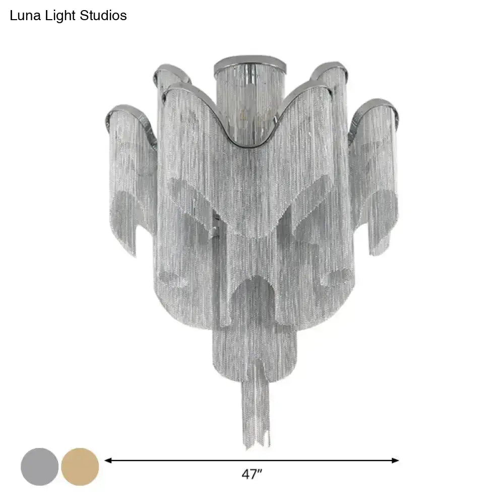 DecorBites™ DecorBites™ Modern Aluminum Tiered Tassel Semi Flush LED Ceiling Lamp for Living Room