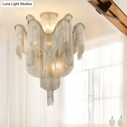DecorBites™ DecorBites™ Modern Aluminum Tiered Tassel Semi Flush LED Ceiling Lamp for Living Room