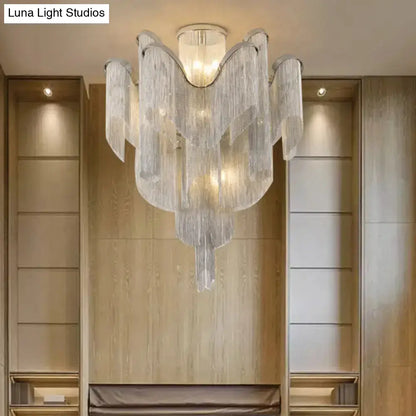 DecorBites™ DecorBites™ Modern Aluminum Tiered Tassel Semi Flush LED Ceiling Lamp for Living Room