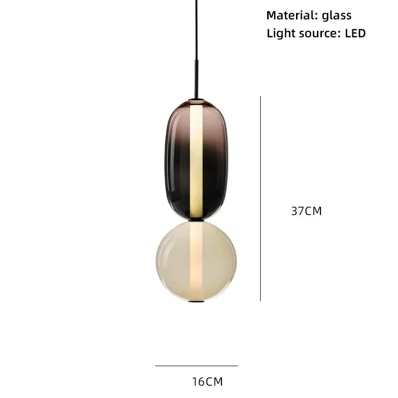Modern amber and cream colorful glass pendant lights with gradient two-tiered glass balls for dining room illumination