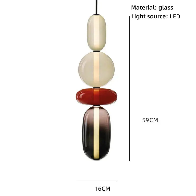 Modern amber and cream colorful glass ball pendant lights with stacked oval and circular beads for dining room use