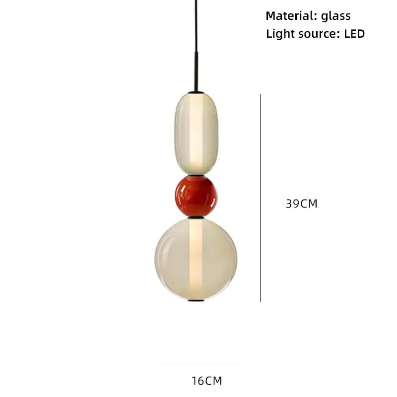 Modern amber and cream colorful glass ball pendant lights feature three stacked glass orbs with vertical lighting accents