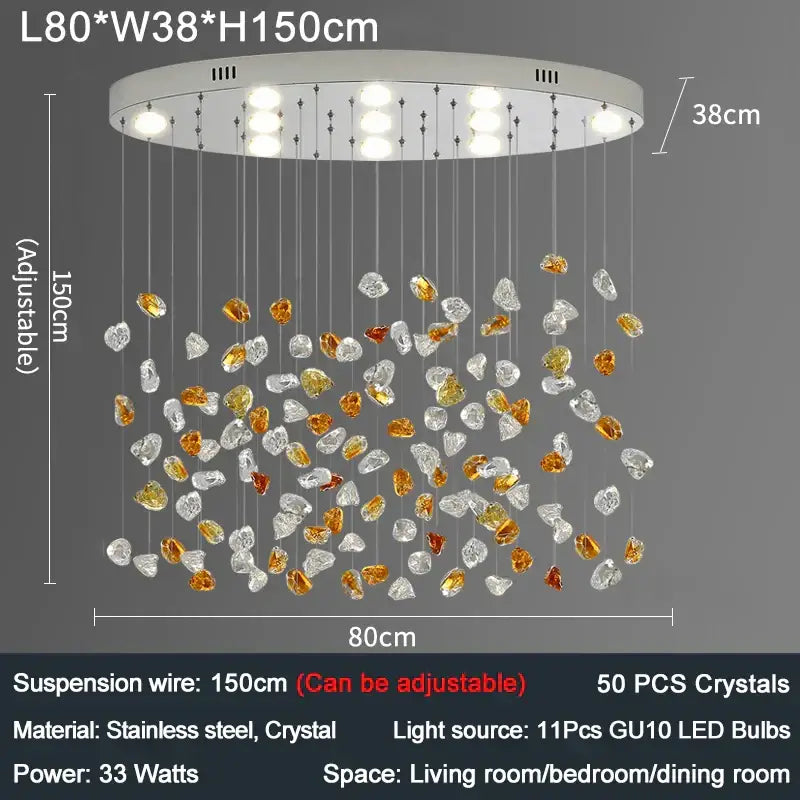 Modern amber and gold colorful crystal stone chandelier with 50 crystals and 11 led bulbs for dining room decorbites colorful crystal