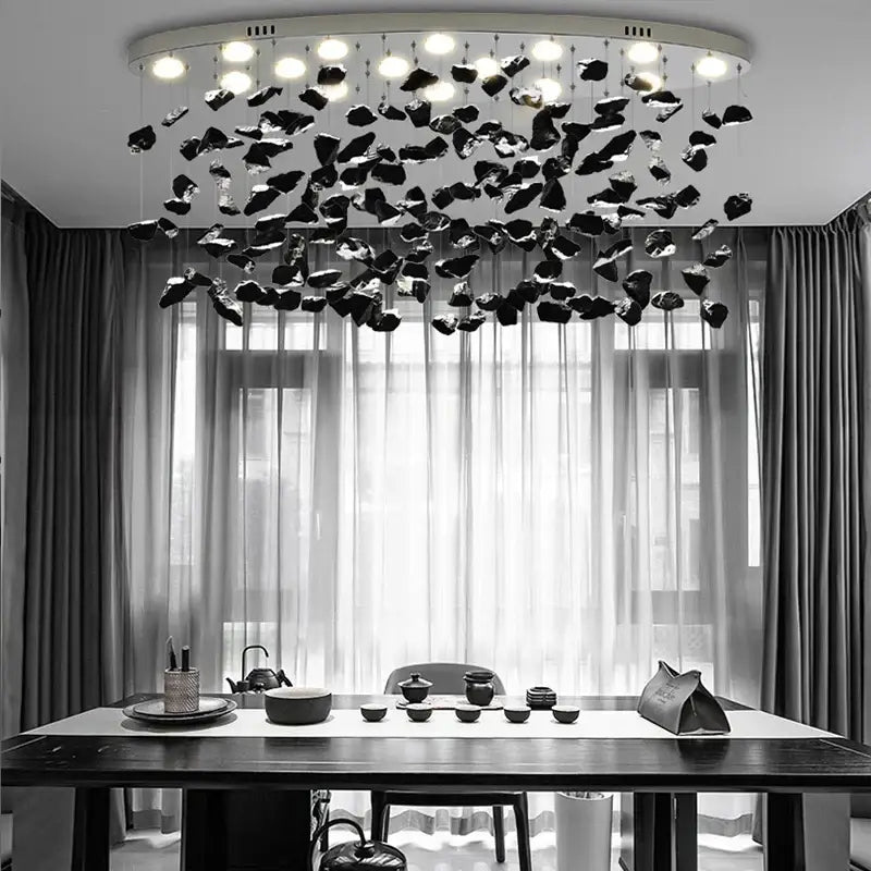 Modern black irregular stone pendant chandelier with colorful crystal stone accents perfect for dining room decorbites colorful crystal