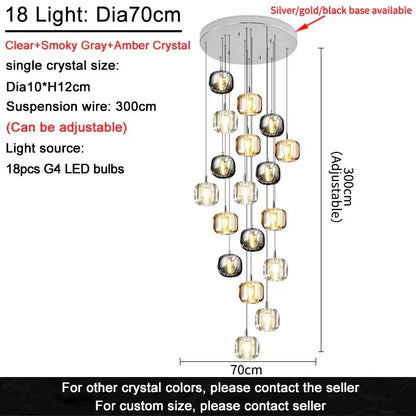 Modern amber and gold crystal led ceiling chandelier with 18 clear smoky gray and amber orbs for living room decorbites crystal led