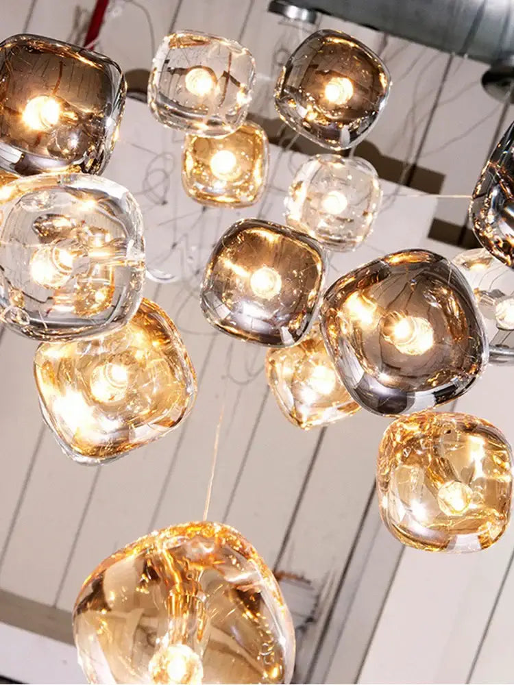 Modern amber and gold crystal led ceiling chandelier with translucent amber glass orbs for living room decorbites crystal led
