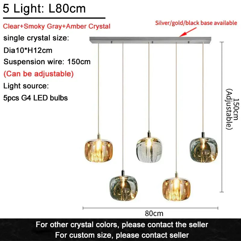 Modern amber and gold crystal led ceiling chandelier with clear smoky gray and amber globes for decorbites crystal led decor