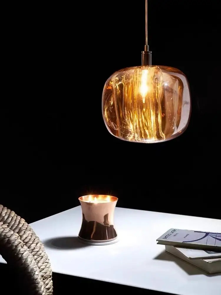 Modern amber and gold crystal led ceiling chandelier with textured hand-blown glass pendant for decorbites crystal led decor