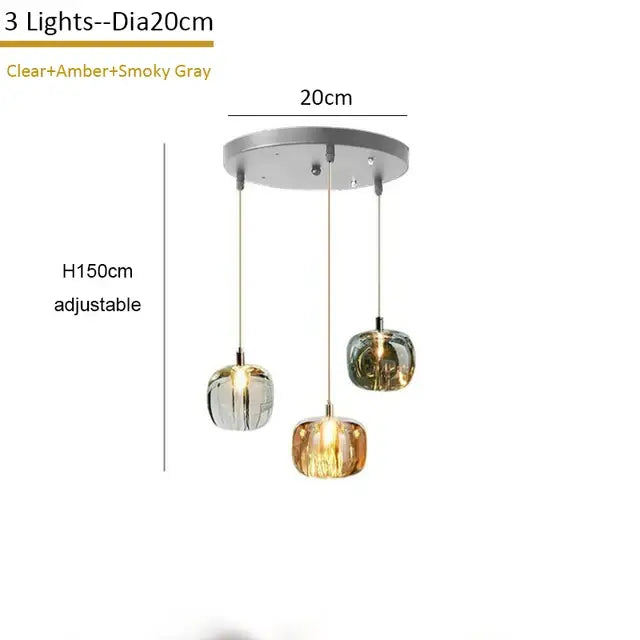 Modern amber and gold decorbites crystal led chandelier with clear amber and smoky gray glass shades in silver mount