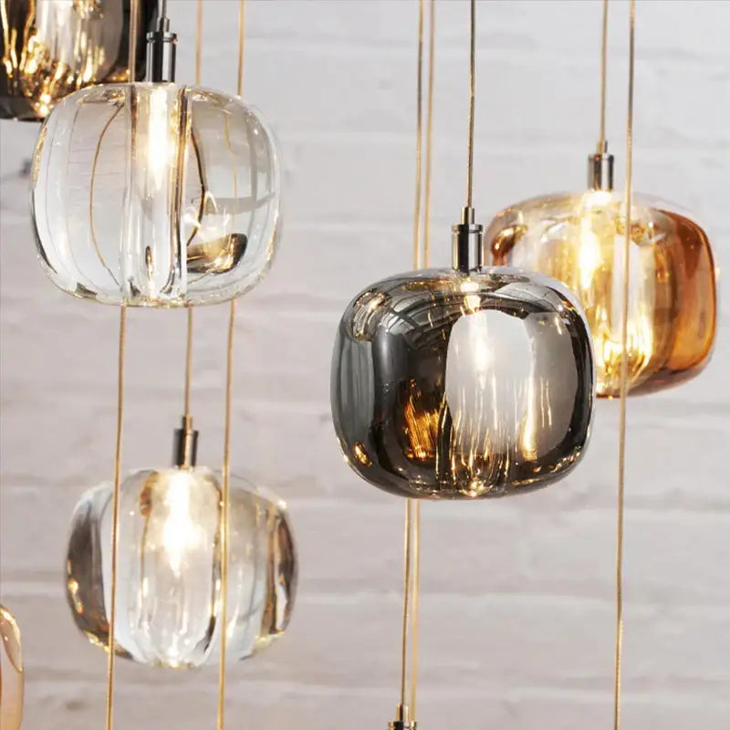 Modern amber and gold crystal led chandelier with clear smoked glass and gold-toned metal decorbites crystal led pendant light