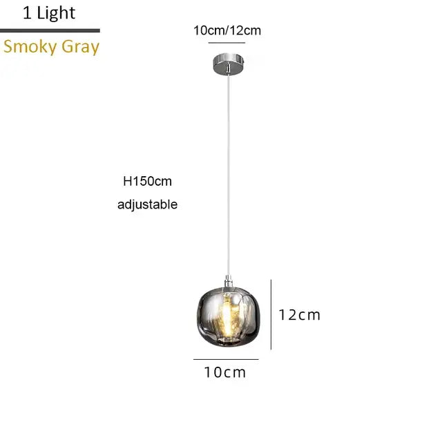 Modern amber and gold crystal led chandelier featuring smoky gray glass pendant light with adjustable height by decorbites crystal led