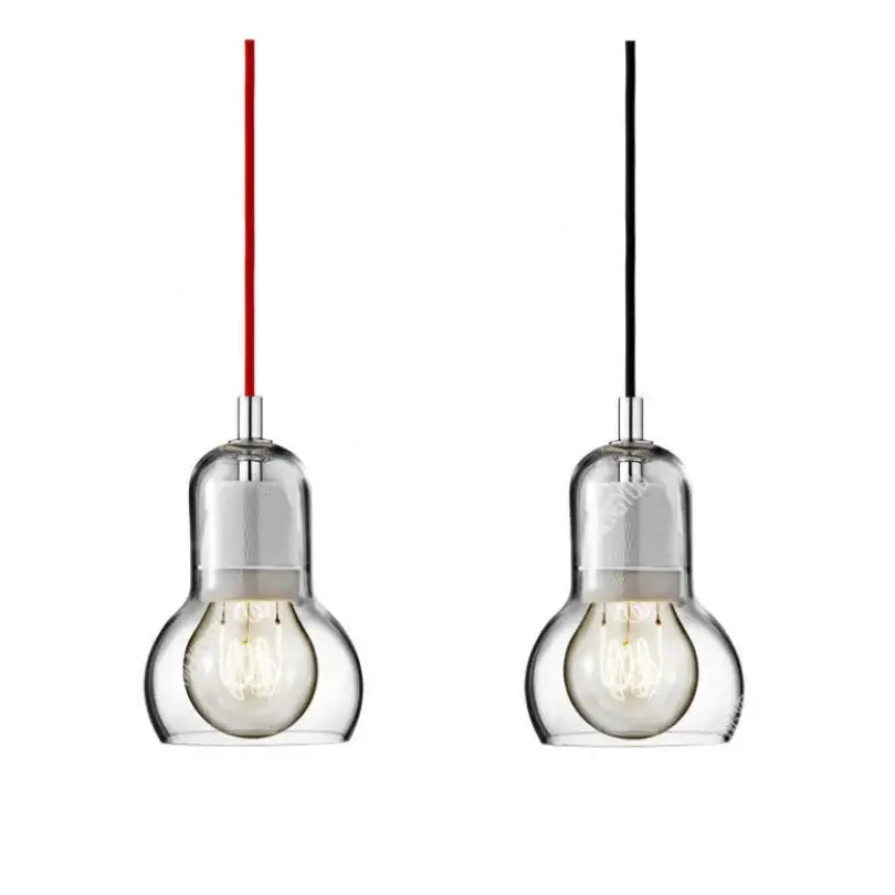 Modern amber and gray glass pendant lights with clear glass pendant lights and exposed filament bulbs for dining room