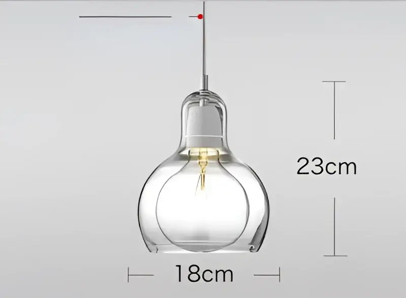 Modern amber and gray glass pendant lights with clear glass pendant and visible filament bulb for dining room use