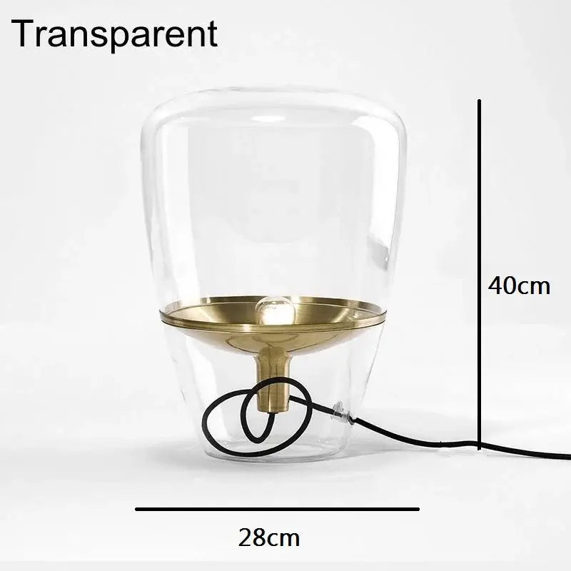 Modern amber balloons led glass table lamp with transparent glass and brass base for home office use