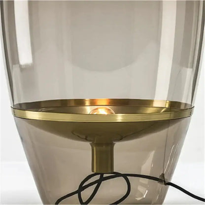 Modern amber balloons led glass table lamp with translucent smoked glass shade and polished brass accents for home office