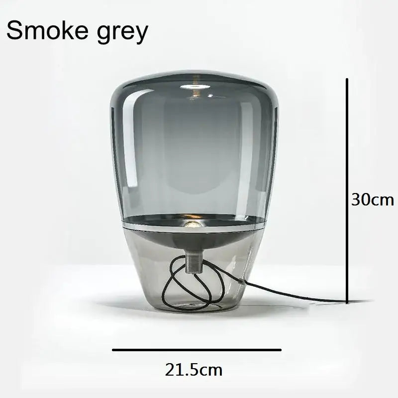 Smoke grey glass table lamp with sleek modern design and metallic base for home office balloons led glass style